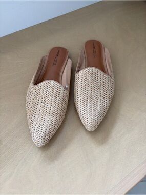 Neutral Woven Pointed-Toe Slip-On Mules